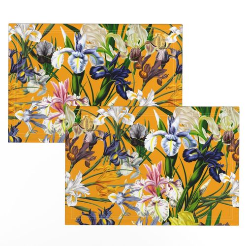 18" Pierre-Joseph Redouté Flowers,Iris Bunches on orange