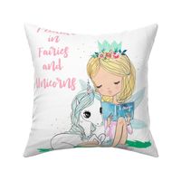 42"x72" 1 Blanket and 2 - 18" Pillows Believe in Fairies and Unicorns