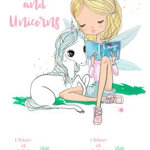 42"x72" 1 Blanket and 2 - 18" Pillows Believe in Fairies and Unicorns