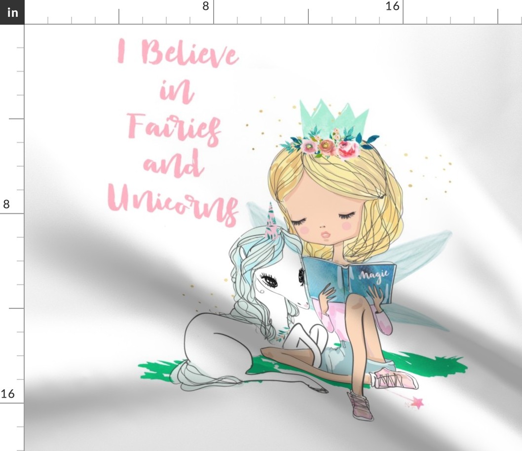 42"x72" 1 Blanket and 2 - 18" Pillows Believe in Fairies and Unicorns