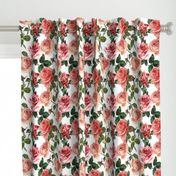 10" Mystic Nostalgic Peach And Red Roses Flowers, Antique Bloom Bouquets, Vintage Home Decor,   English Rose Fabric  - white