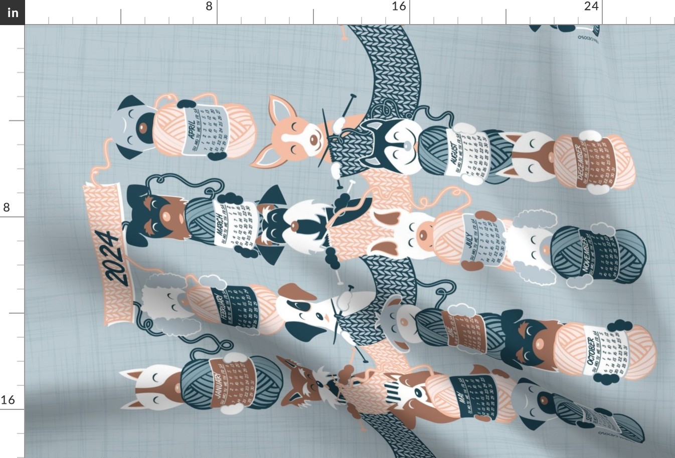 2024 Knitting Dogs Calendar // light blue grey background