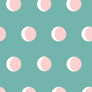 cresent moons polk dots green pink