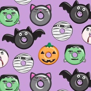 halloween donut medley - light purple - monsters pumpkin frankenstein black cat Dracula 
