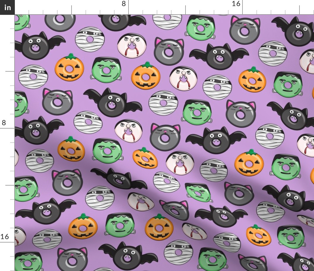 halloween donut medley - light purple - monsters pumpkin frankenstein black cat Dracula 