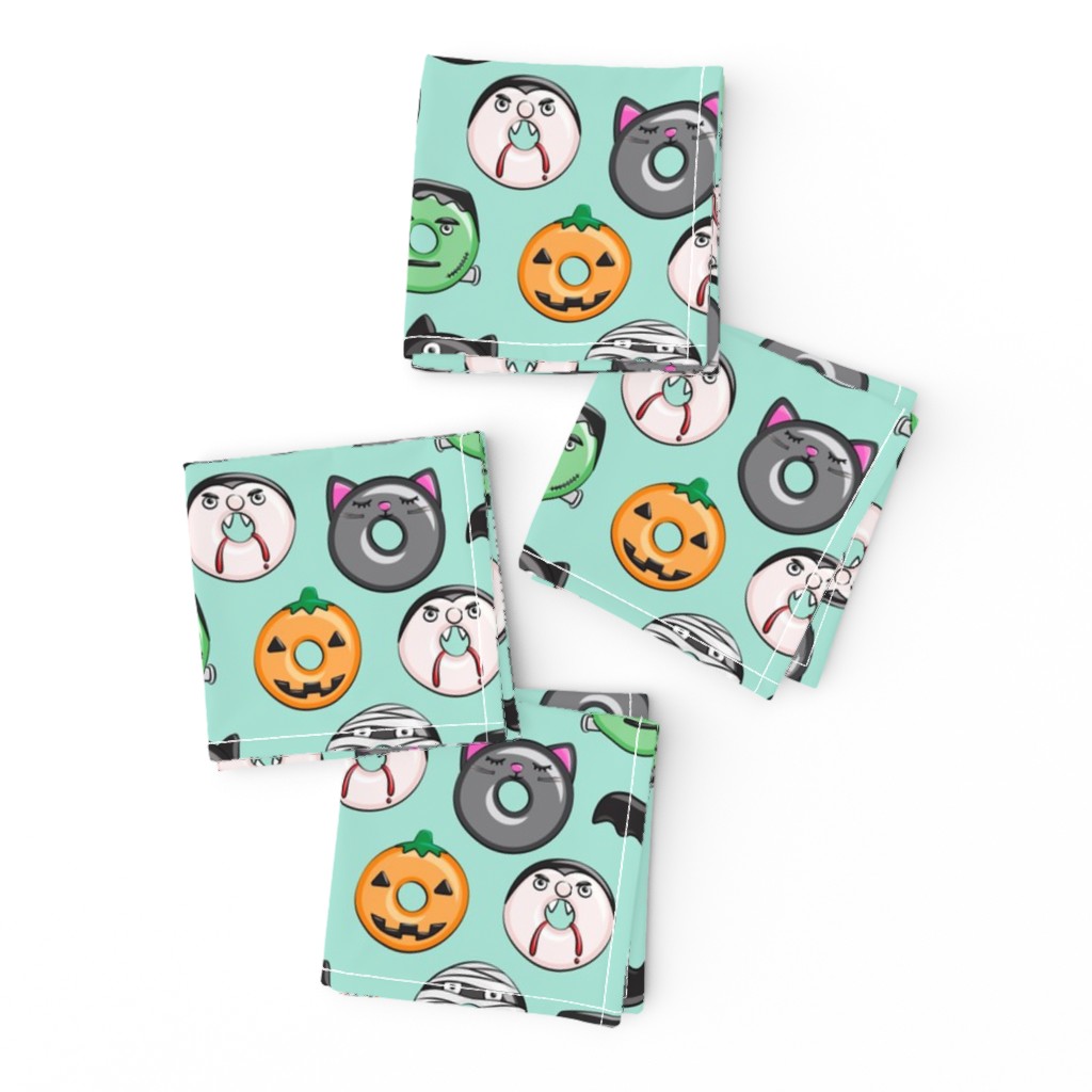 halloween donut medley - teal - monsters pumpkin frankenstein black cat Dracula 