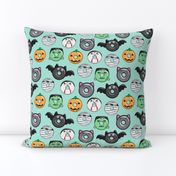 halloween donut medley - teal - monsters pumpkin frankenstein black cat Dracula 