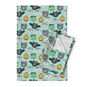 halloween donut medley - teal - monsters pumpkin frankenstein black cat Dracula 