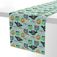 halloween donut medley - teal - monsters pumpkin frankenstein black cat Dracula 