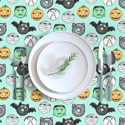 halloween donut medley - teal - monsters pumpkin frankenstein black cat Dracula 