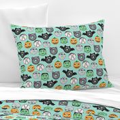 halloween donut medley - teal - monsters pumpkin frankenstein black cat Dracula 