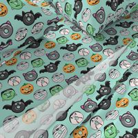 halloween donut medley - teal - monsters pumpkin frankenstein black cat Dracula 