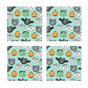 halloween donut medley - teal - monsters pumpkin frankenstein black cat Dracula 