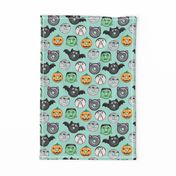 halloween donut medley - teal - monsters pumpkin frankenstein black cat Dracula 