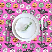 halloween donut medley - pink - monsters pumpkin frankenstein black cat Dracula 