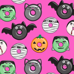 halloween donut medley - pink - monsters pumpkin frankenstein black cat Dracula 