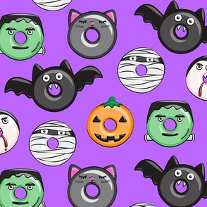 halloween donut medley - purple - monsters pumpkin frankenstein black cat Dracula 