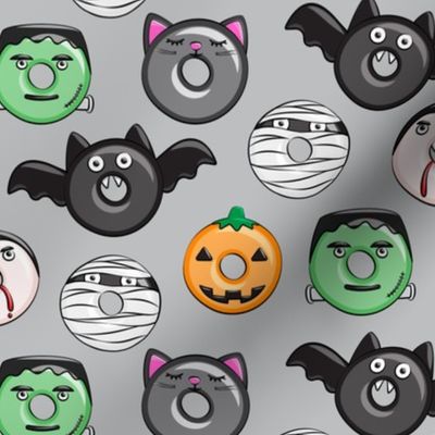 halloween donut medley - grey - monsters pumpkin frankenstein black cat Dracula 