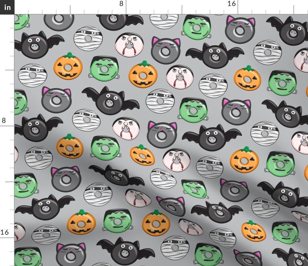 halloween donut medley - grey - monsters pumpkin frankenstein black cat Dracula 