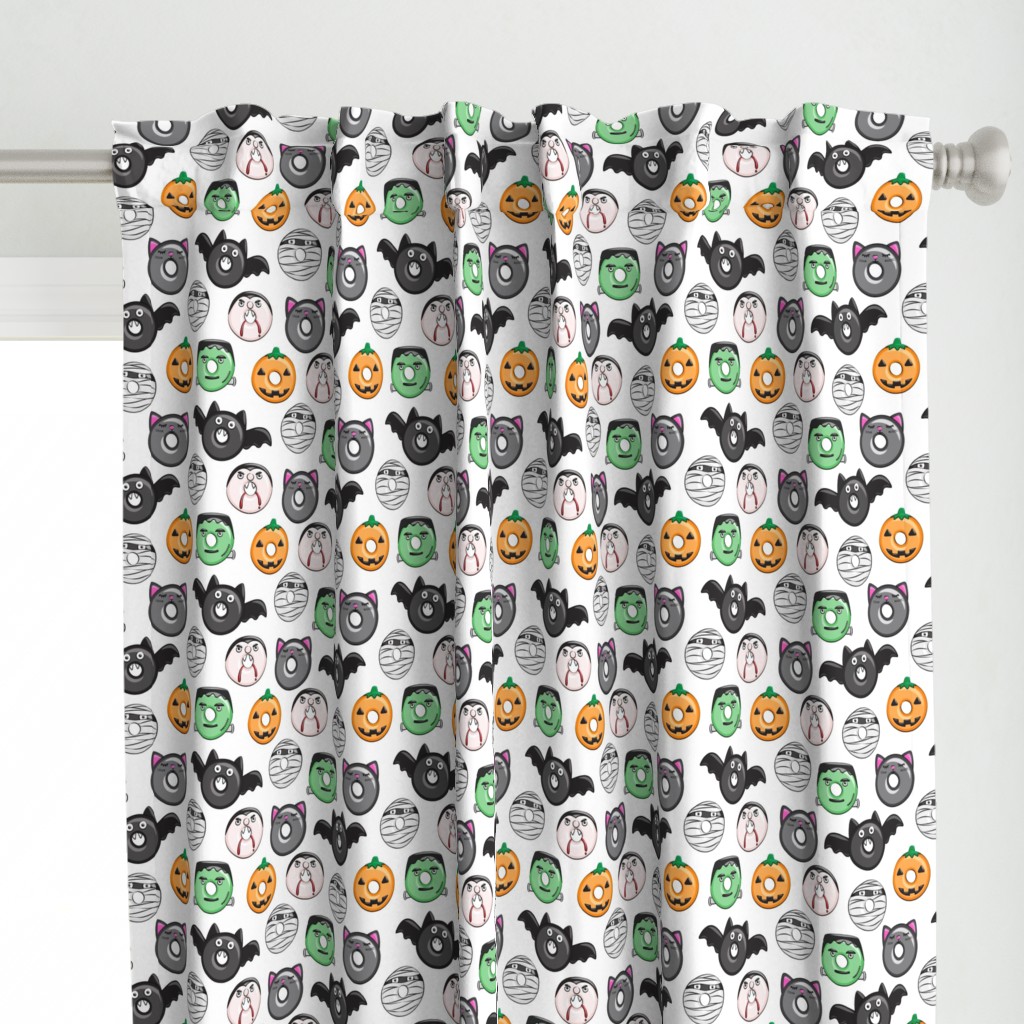 halloween donut medley - white - monsters pumpkin frankenstein black cat Dracula 