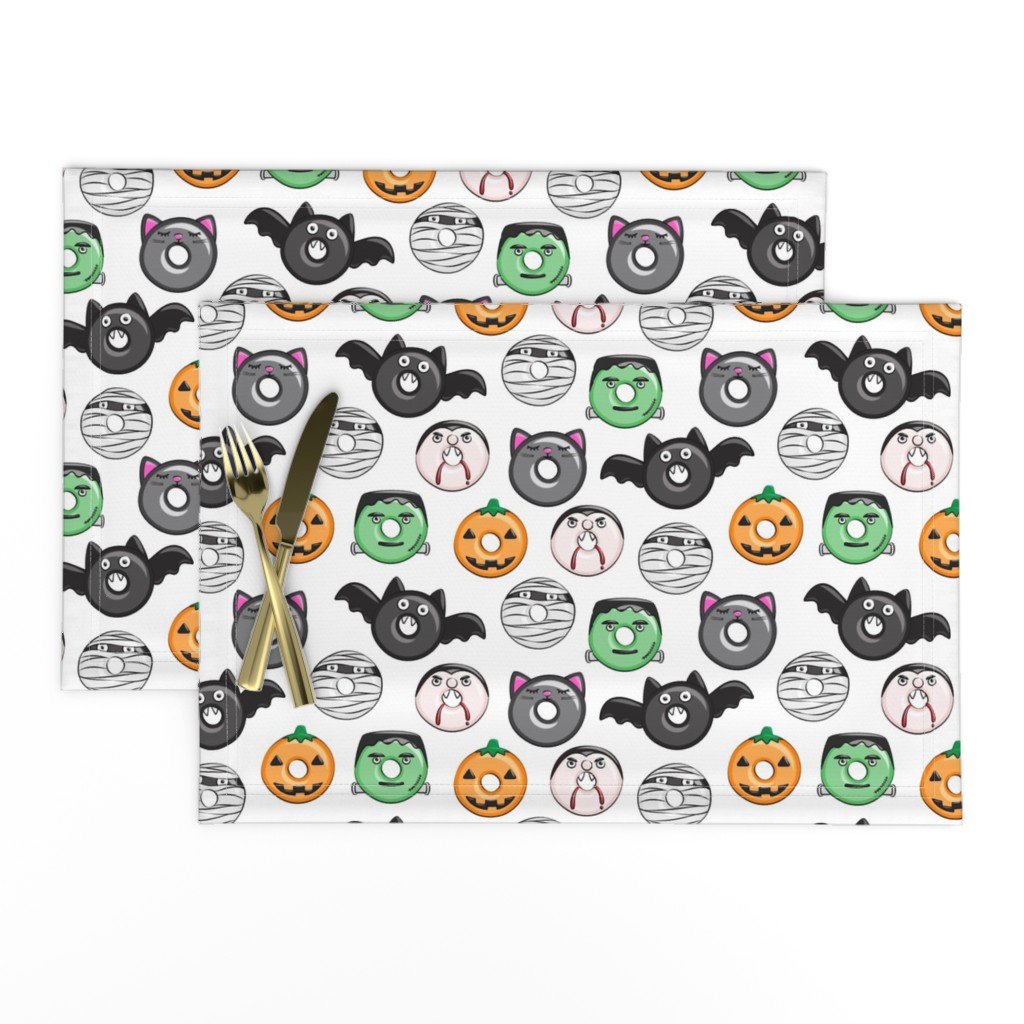 halloween donut medley - white - monsters pumpkin frankenstein black cat Dracula 