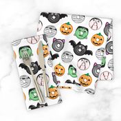 halloween donut medley - white - monsters pumpkin frankenstein black cat Dracula 