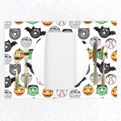 halloween donut medley - white - monsters pumpkin frankenstein black cat Dracula 