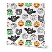 halloween donut medley - white - monsters pumpkin frankenstein black cat Dracula 