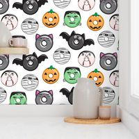 halloween donut medley - white - monsters pumpkin frankenstein black cat Dracula 