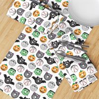 halloween donut medley - white - monsters pumpkin frankenstein black cat Dracula 