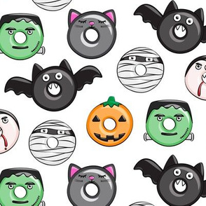 halloween donut medley - white - monsters pumpkin frankenstein black cat Dracula 