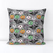 halloween donut medley - black stripes - monsters pumpkin frankenstein black cat Dracula 