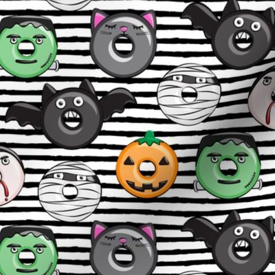 halloween donut medley - black stripes - monsters pumpkin frankenstein black cat Dracula 