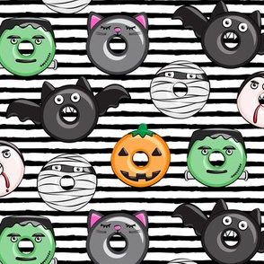 halloween donut medley - black stripes - monsters pumpkin frankenstein black cat Dracula 