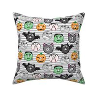 halloween donut medley - grey stripes - monsters pumpkin frankenstein black cat Dracula 