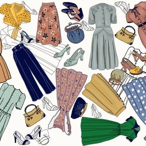 Tiny Print 1940s +50s Fashions 