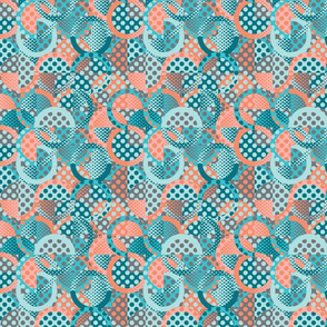 circle circle dot dot in peach and teal