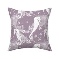 Seahorses and Starfish on Purple