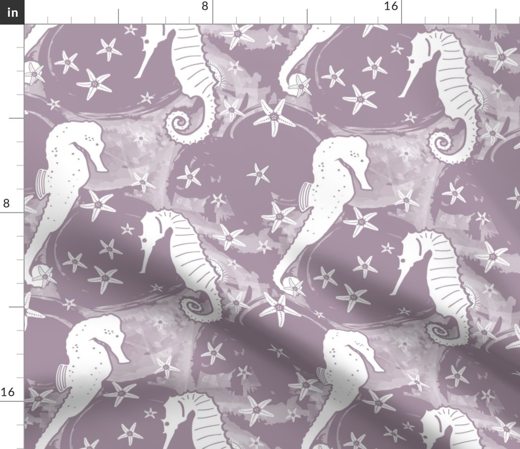 Seahorses and Starfish on Purple