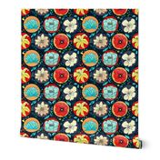 Cheerful Polka Dot Floral On Navy -Big