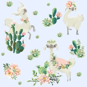 8" Cactus Floral Llama - Blue
