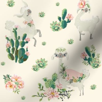 8" Cactus Floral Llama - Ivory