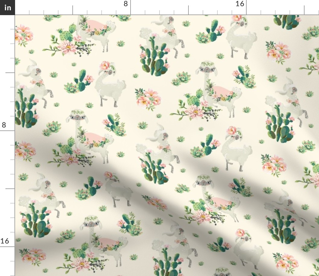 8" Cactus Floral Llama - Ivory