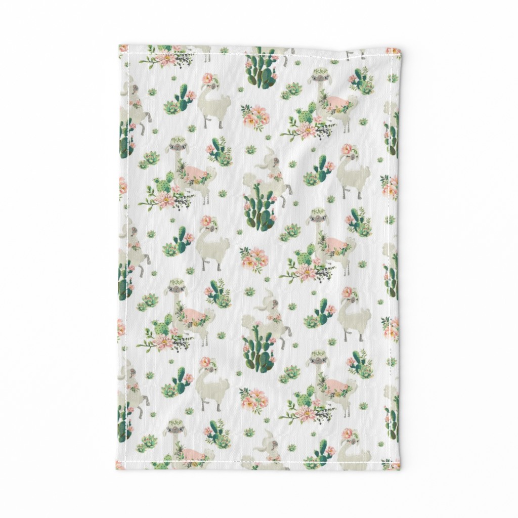 8" Cactus Floral Llama - White