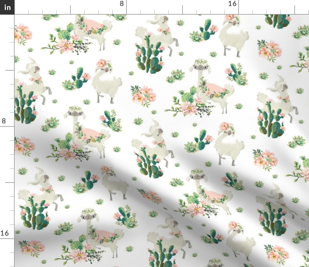 8" Cactus Floral Llama - White