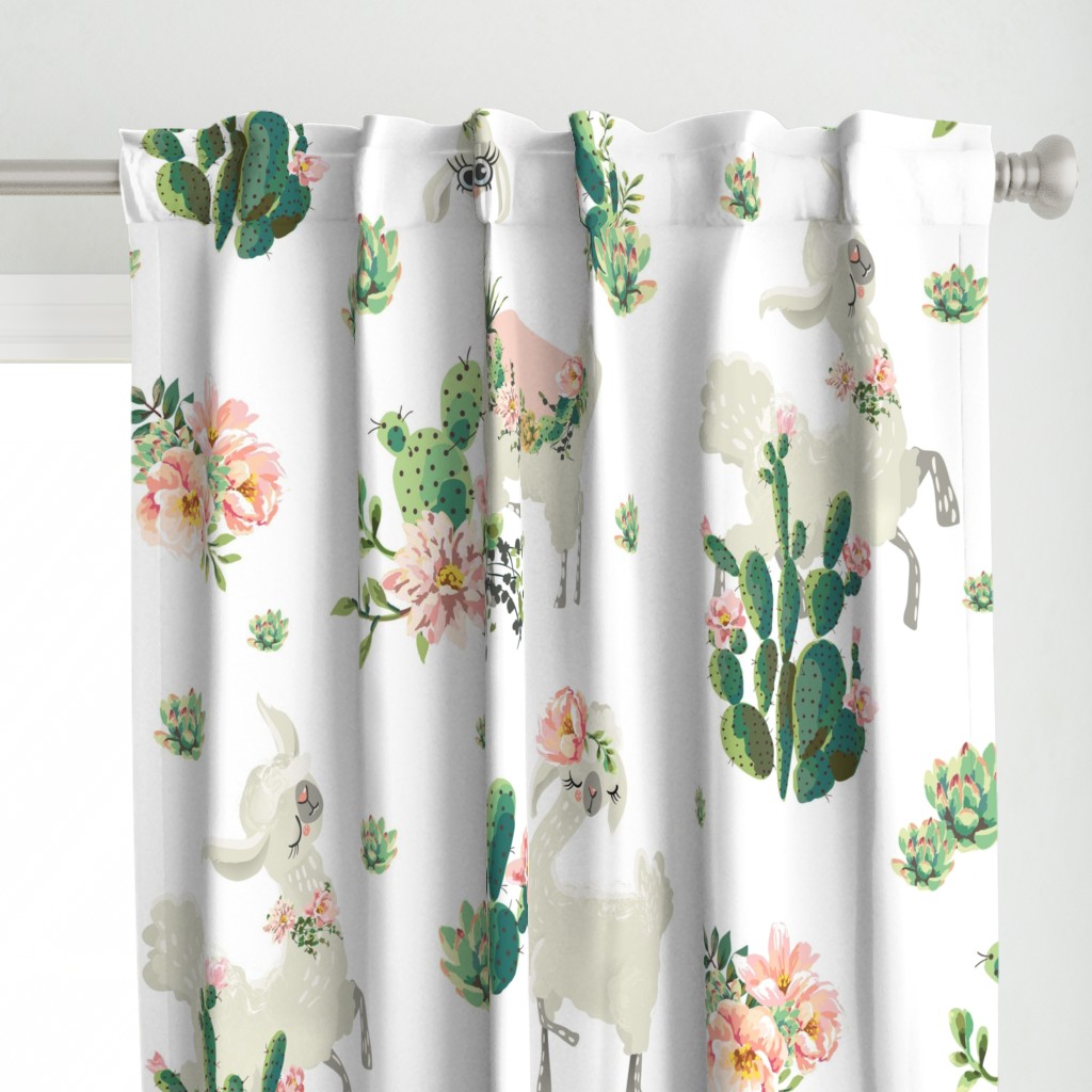 36" Cactus Floral Llama - White