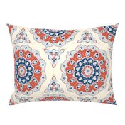 Doodled Floral Mandala in Red, Blue and Cream - large version