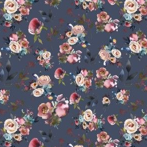 Blue Fall Floral - Burgundy and Navy with Pink Flowers