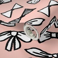 bows // fashion trendy inky hand-drawn beauty print for trendy girls in pale pink illustration pattern - SMALLER