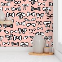 bows // fashion trendy inky hand-drawn beauty print for trendy girls in pale pink illustration pattern - SMALLER